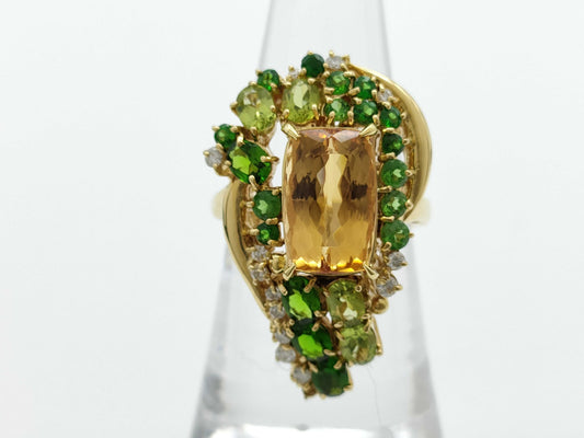 ITZ4.92ct Dipsite Peridot Garnet 2.15ct D0.23ct K18 10.9g Ring