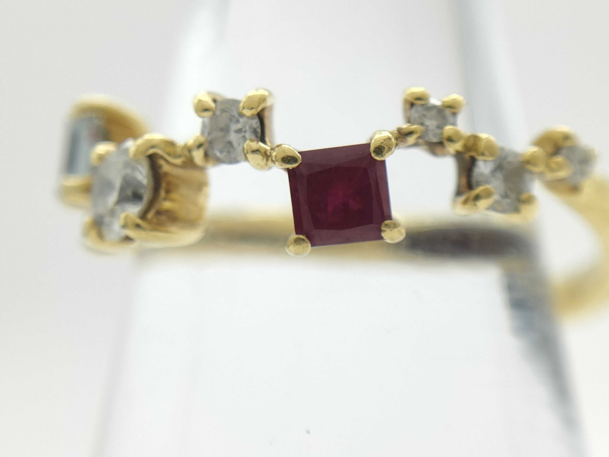 Aquamarine Ruby Garnet Diamond 0.32/0.12/0.18 Engraved K18 2.6g Ring