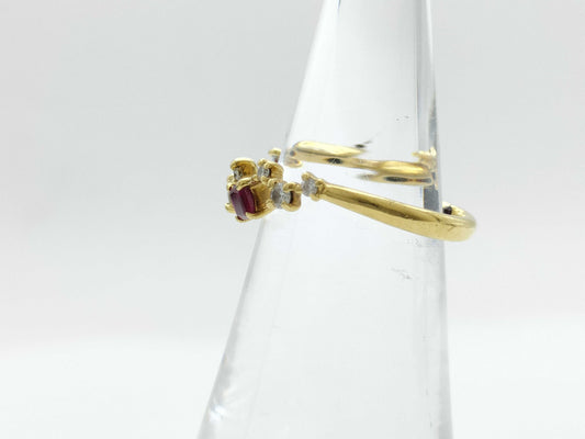 Aquamarine Ruby Garnet Diamond 0.32/0.12/0.18 Engraved K18 2.6g Ring