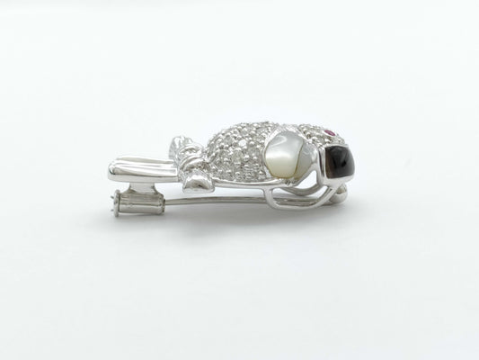 Bird Motif R0.02ct D0.90ct Shell K18WG 9.1g Brooch