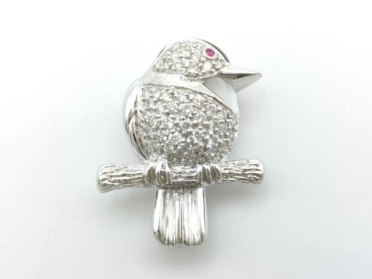 Bird Motif R0.02ct D0.90ct Shell K18WG 9.1g Brooch