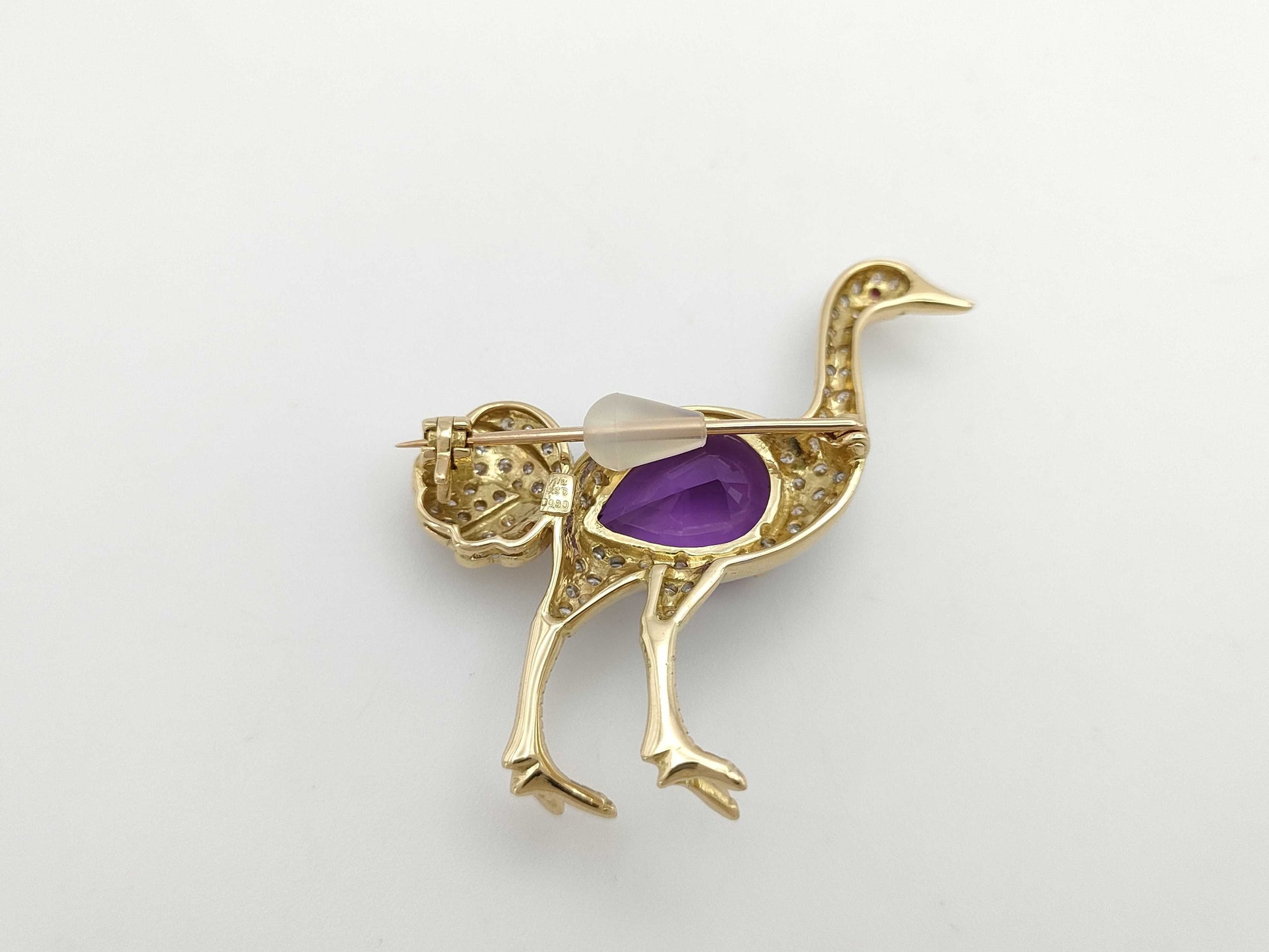 Ostrich Motif Ruby AM4.26ct D0.80ct K18 7.5g Brooch