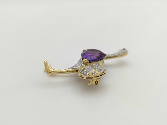Ostrich Motif Ruby AM4.26ct D0.80ct K18 7.5g Brooch