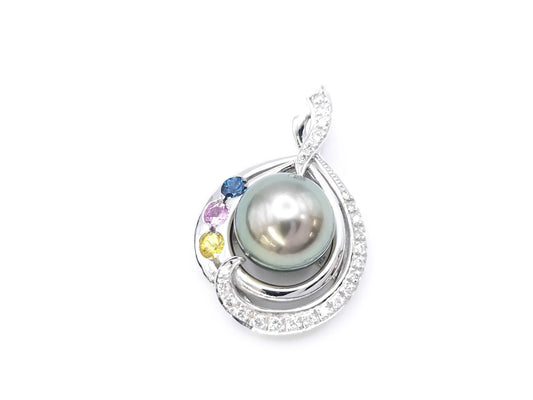 Pearl diameter approx. 11.1mm Colored stone 0.30ct D0.20ct K18WG 6.7g Pendant top