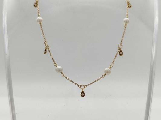 Station Pearl Diameter Approx. 4.5mm-4.8mm D0.05ct K18 3.0g Necklace