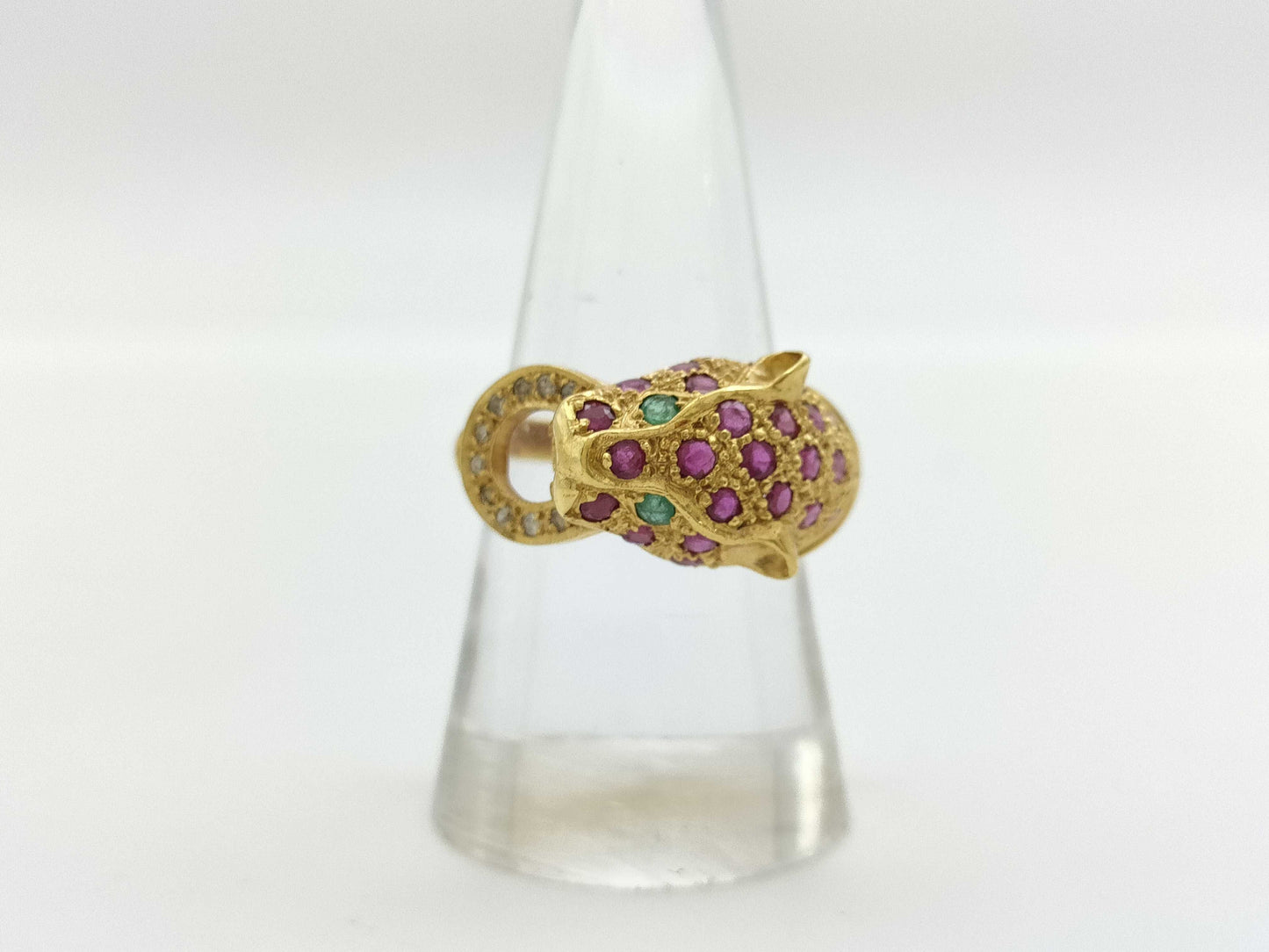 Panther Motif Colored Stone R1.20ct Diamond K18 5.9g Ring