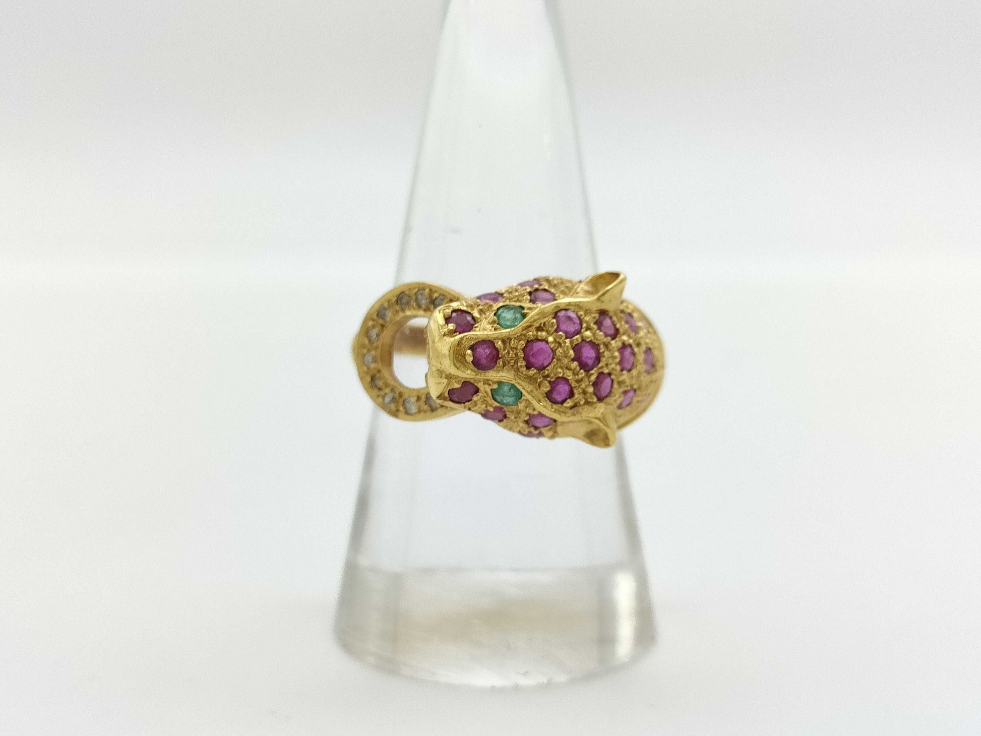 Panther Motif Colored Stone R1.20ct Diamond K18 5.9g Ring