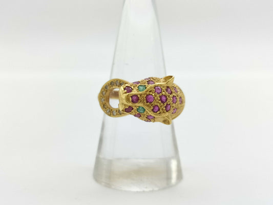 Panther Motif Colored Stone R1.20ct Diamond K18 5.9g Ring