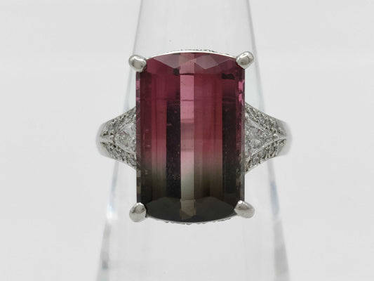 Bicolor Tourmaline 8.70ct D0.52ct PT900 11.4g Ring