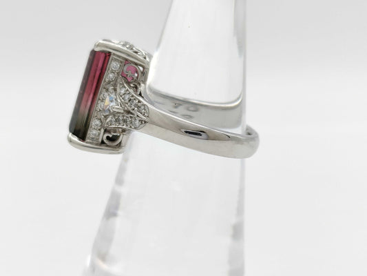 Bicolor Tourmaline 8.70ct D0.52ct PT900 11.4g Ring