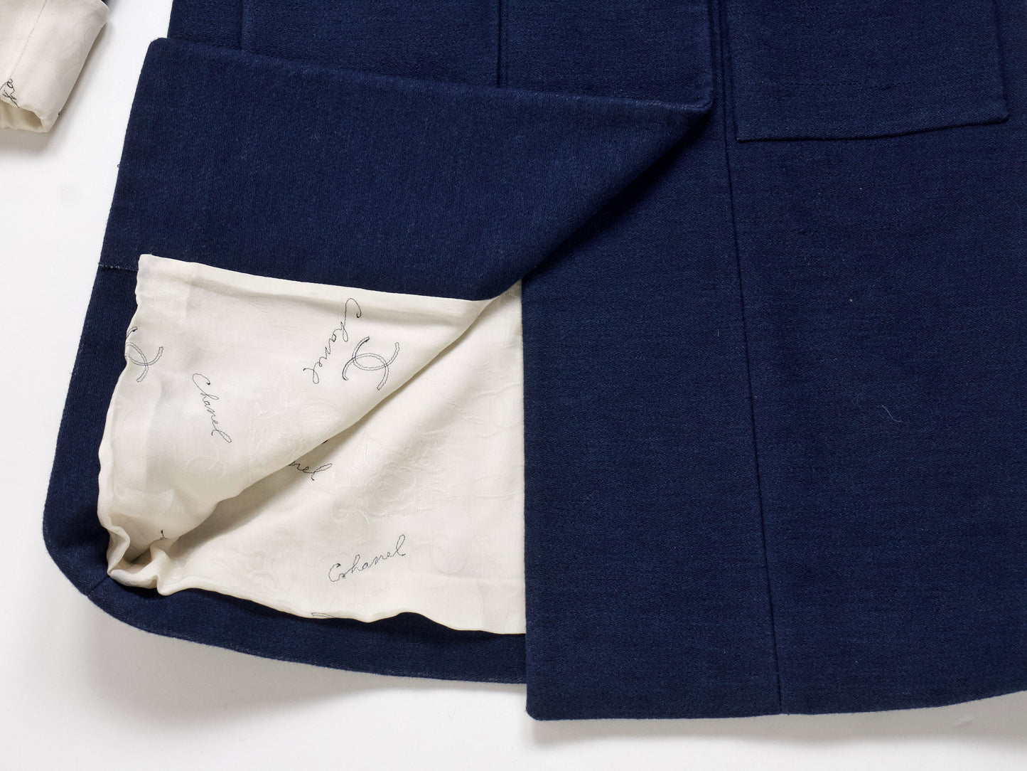 CHANEL CC Button Embroidered Lining Navy Size 38 Coat