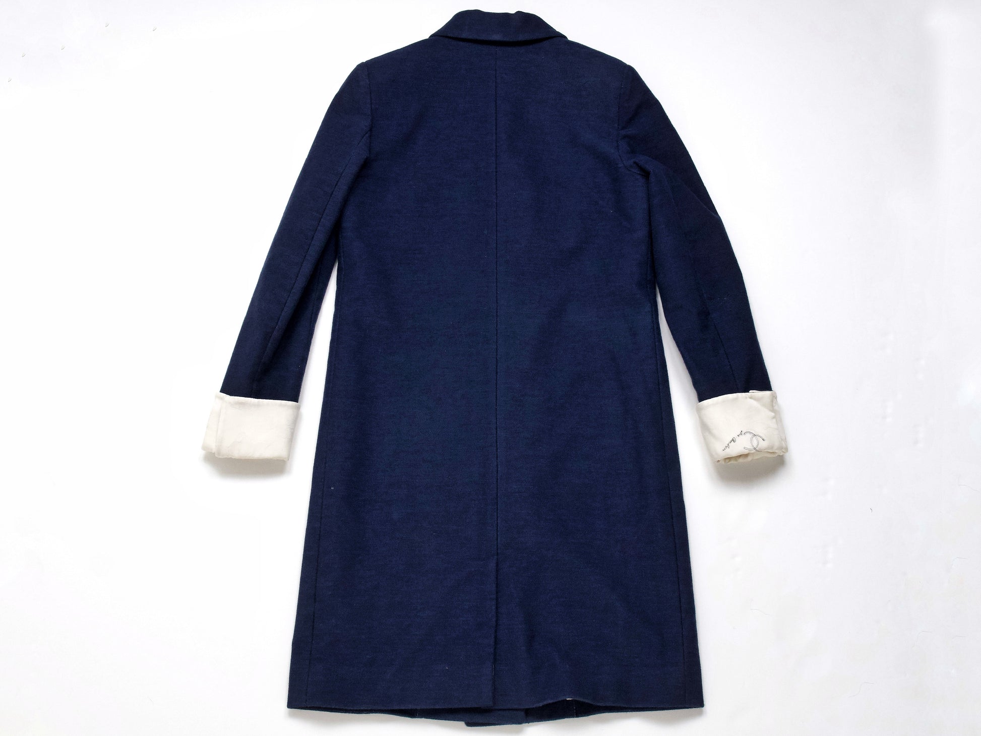CHANEL CC Button Embroidered Lining Navy Size 38 Coat