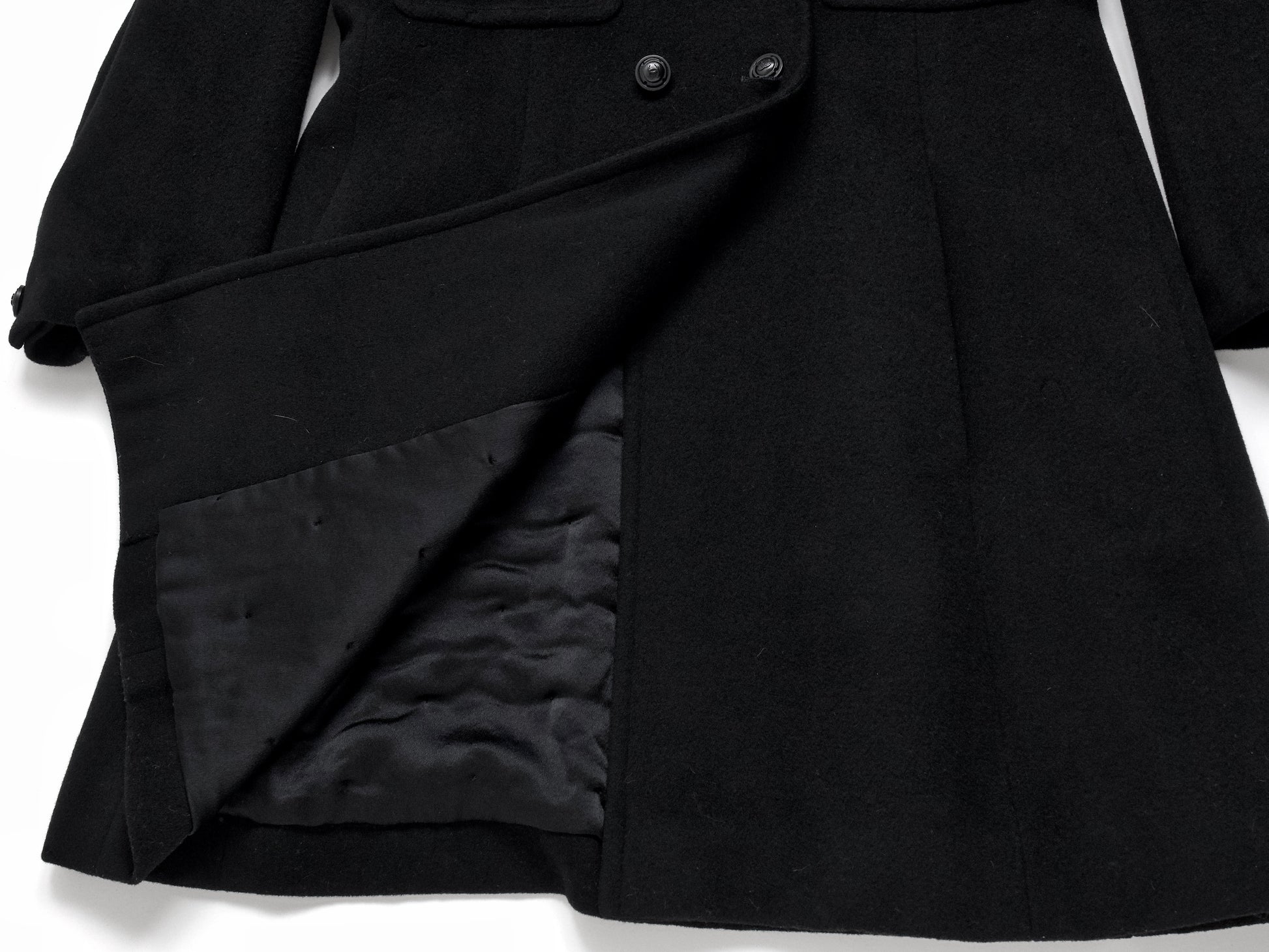 CHANEL 1997 Wool Quilted Lining Black Coat Size 38