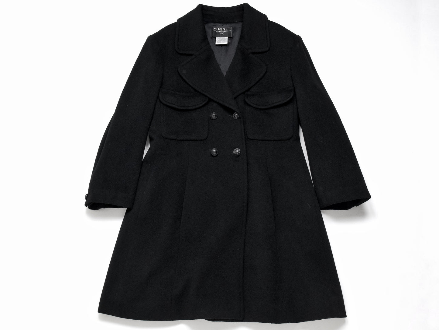 CHANEL 1997 Wool Quilted Lining Black Coat Size 38