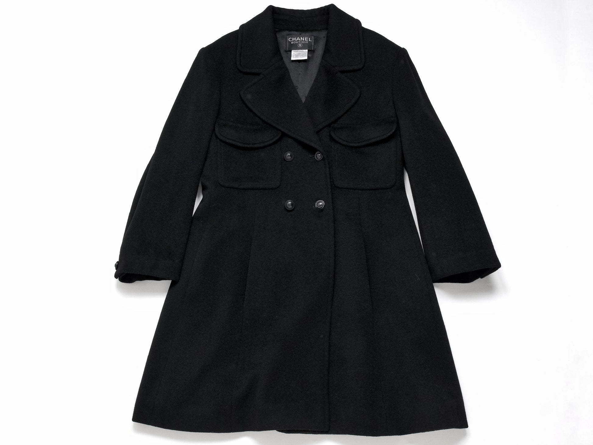CHANEL 1997 Wool Quilted Lining Black Coat Size 38