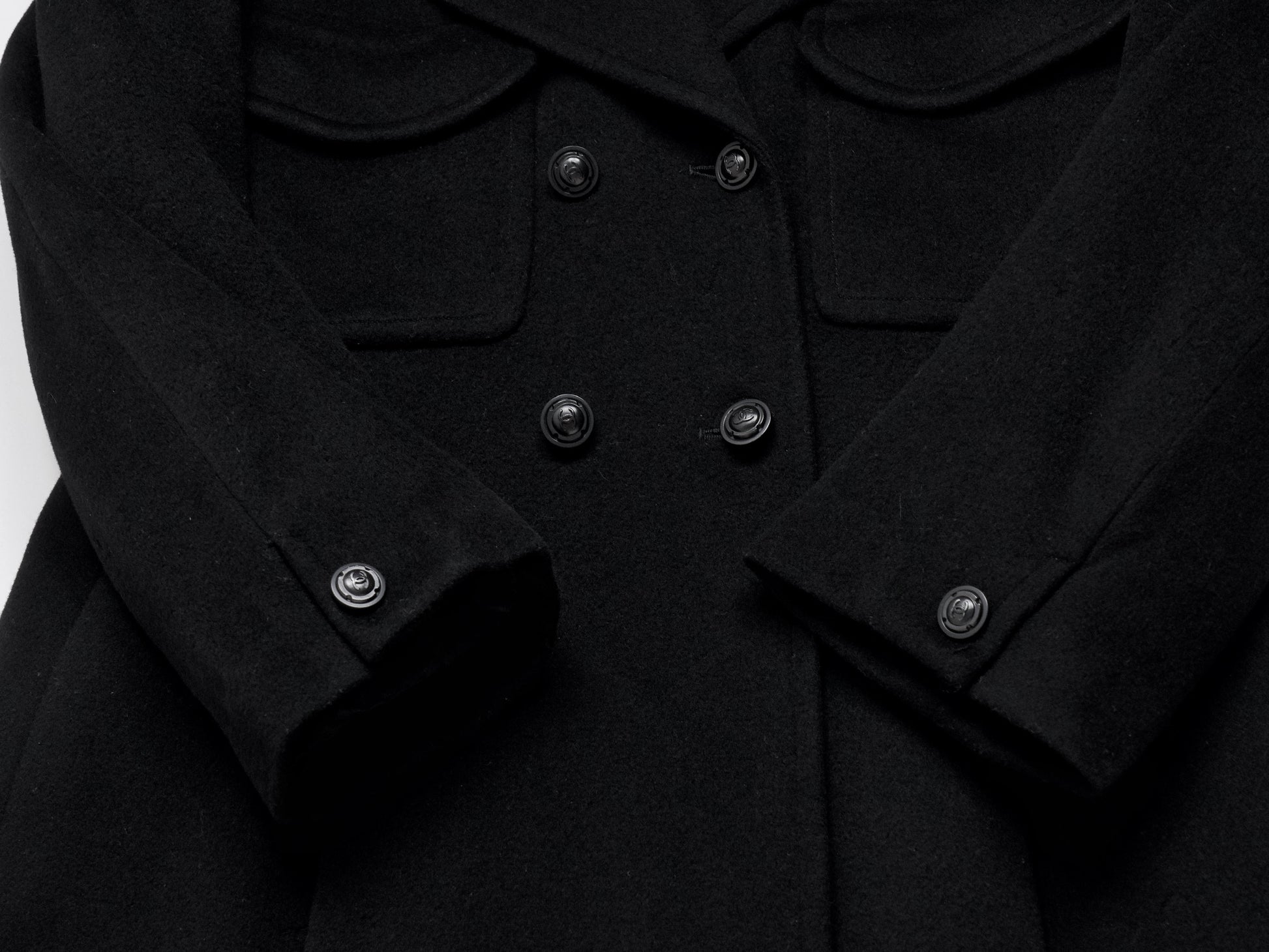 CHANEL 1997 Wool Quilted Lining Black Coat Size 38