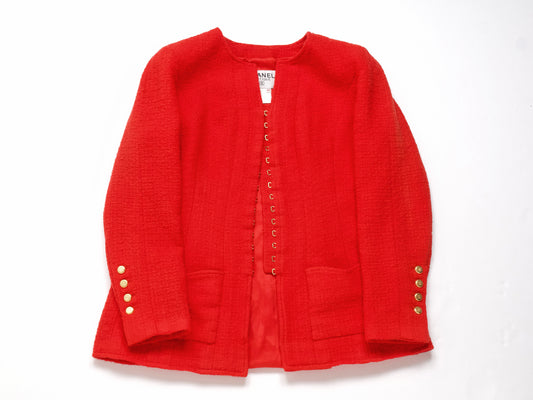 CHANEL 1996 Vermilion Tweed Jacket Size 44