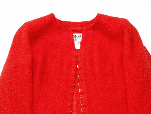 CHANEL 1996 Vermilion Tweed Jacket Size 44