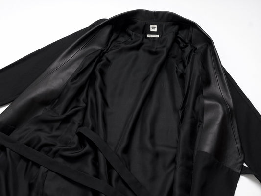 HERMES Leather Switch Black/Black Silk Robe 40 Coat