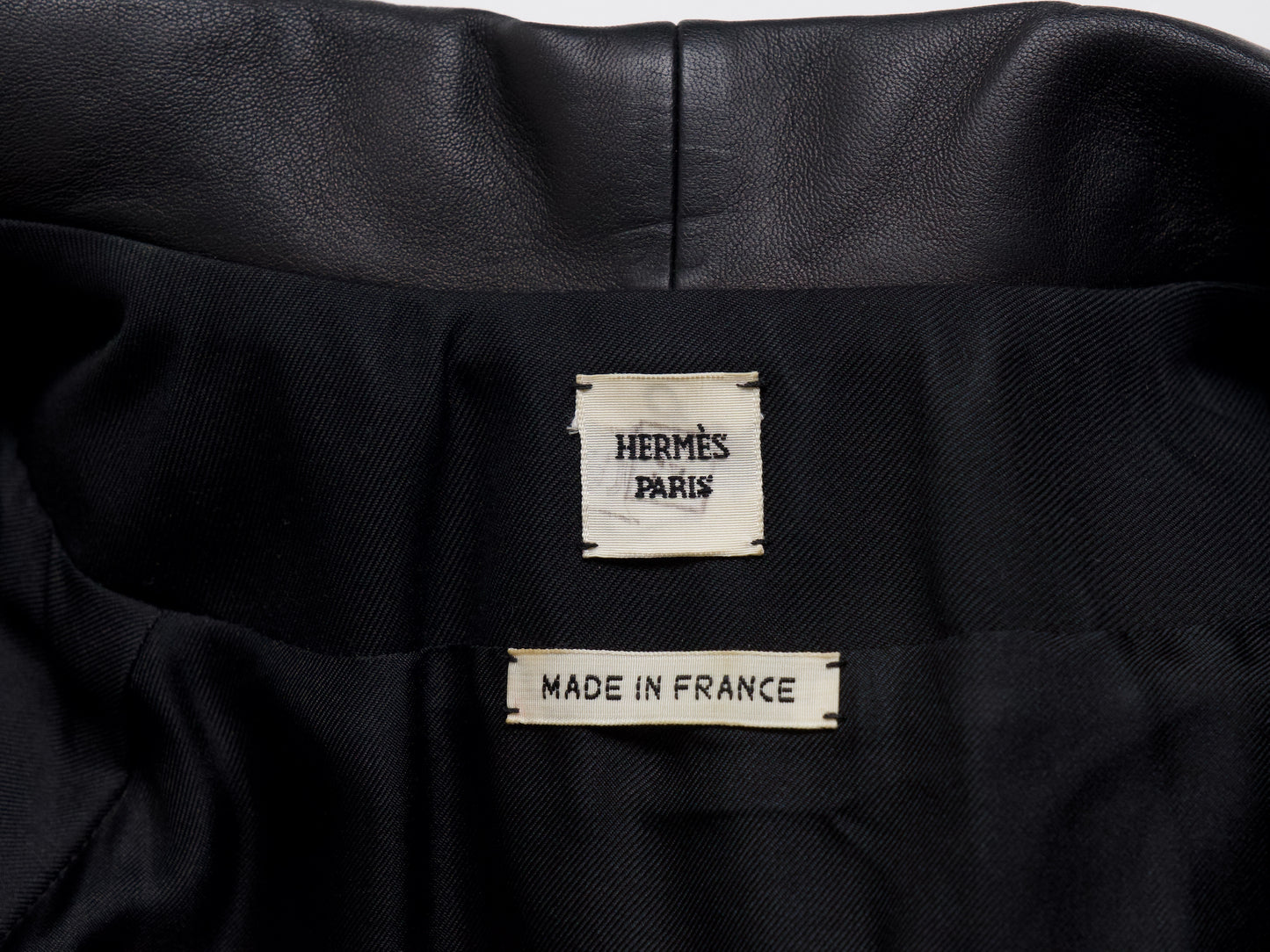HERMES Leather Switch Black/Black Silk Robe 40 Coat