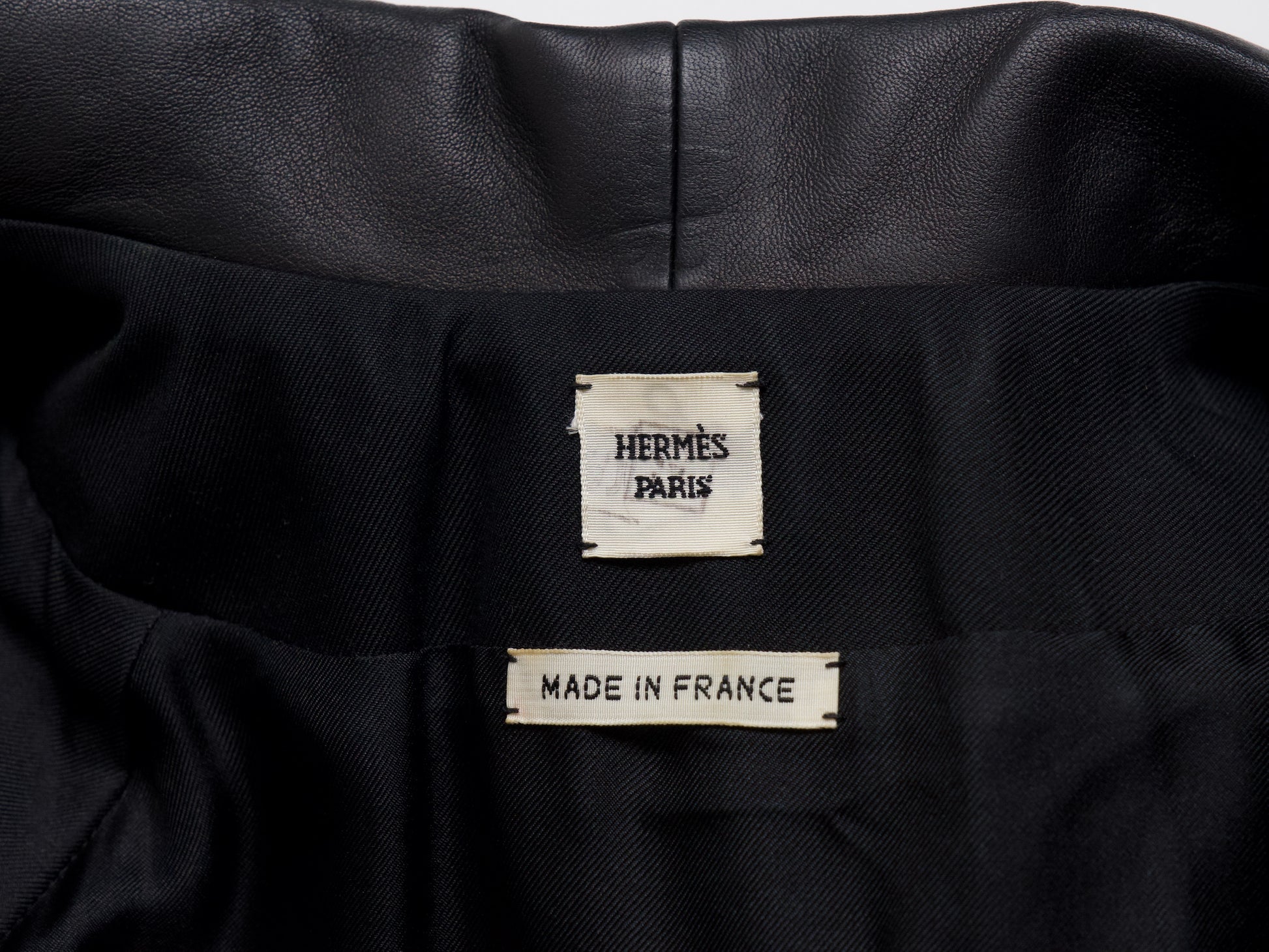HERMES Leather Switch Black/Black Silk Robe 40 Coat