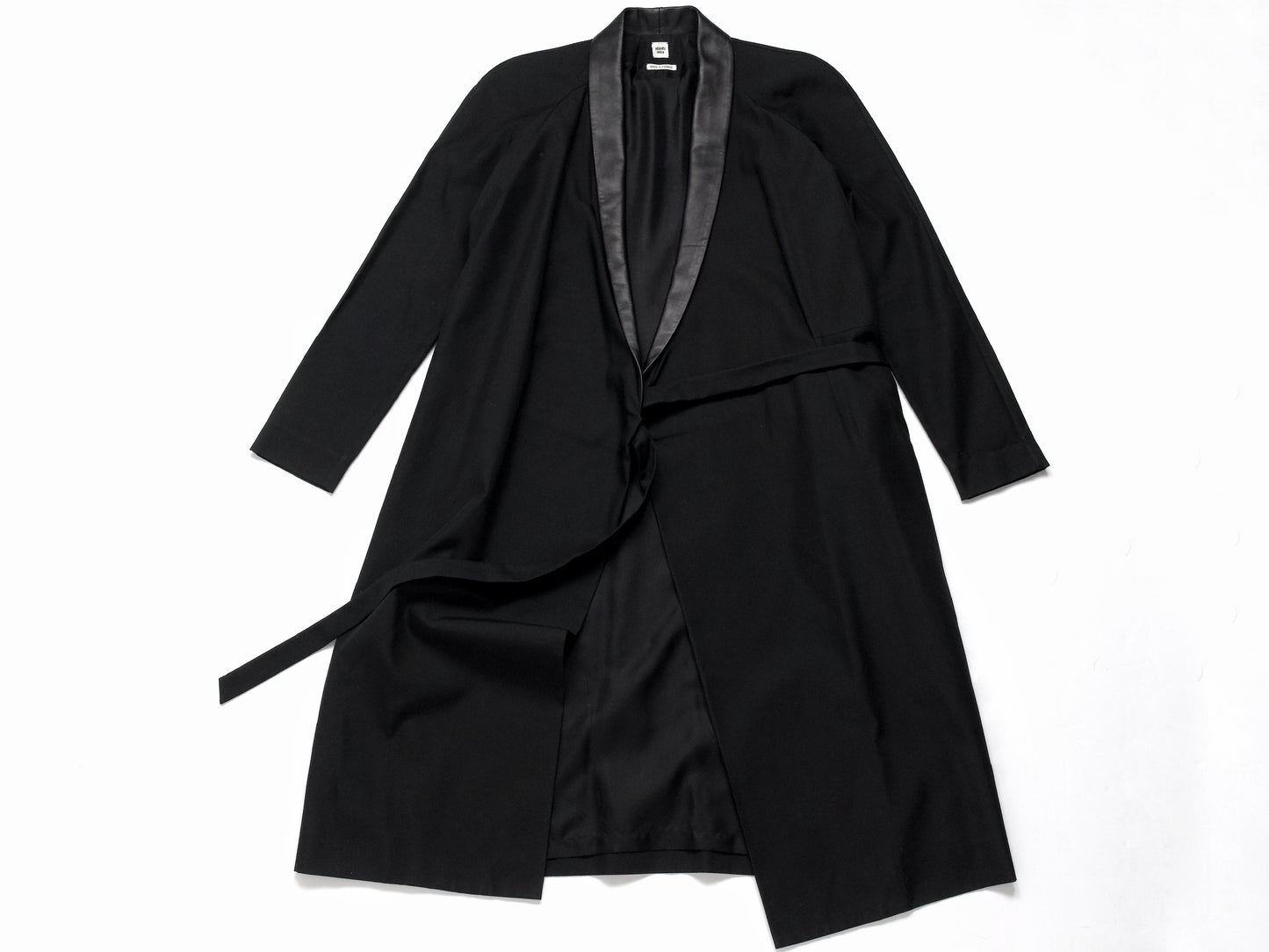 HERMES Leather Switch Black/Black Silk Robe 40 Coat
