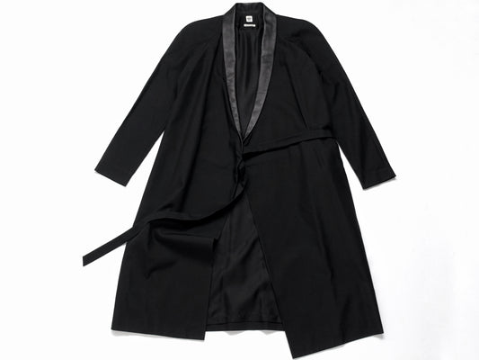 HERMES Leather Switch Black/Black Silk Robe 40 Coat