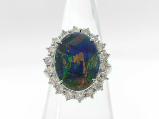 Black Opal 4.45ct D1.20ct PT900 10.2g Ring