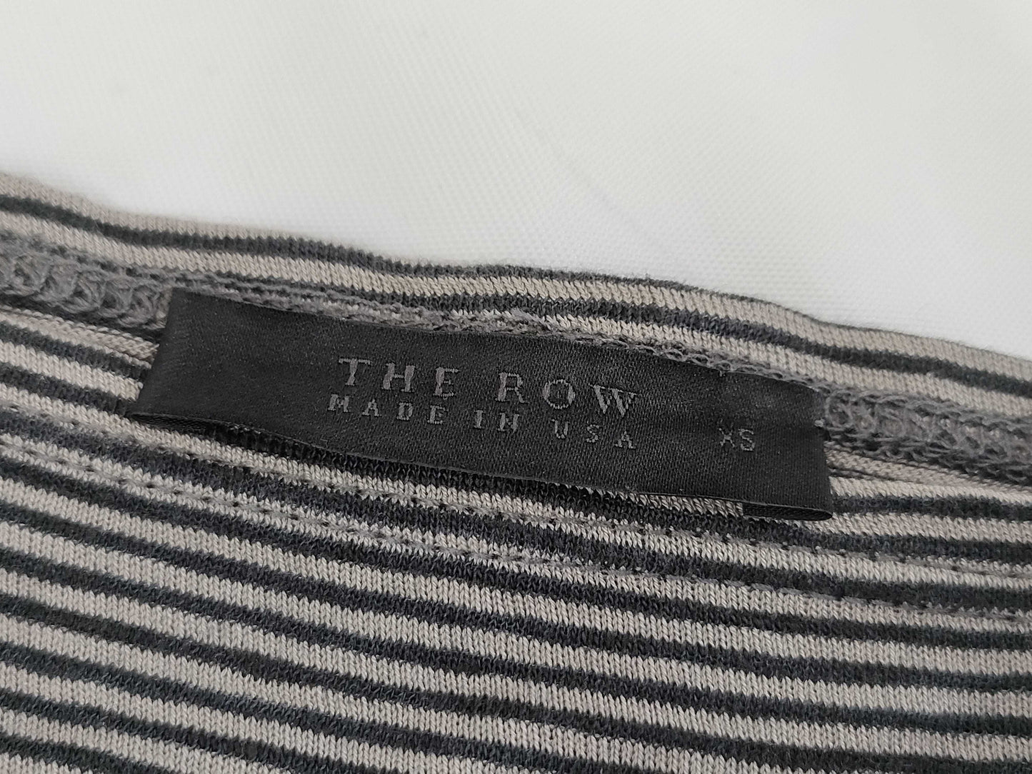 THE ROW Gray Cotton Linen Striped Cut and Sew Top