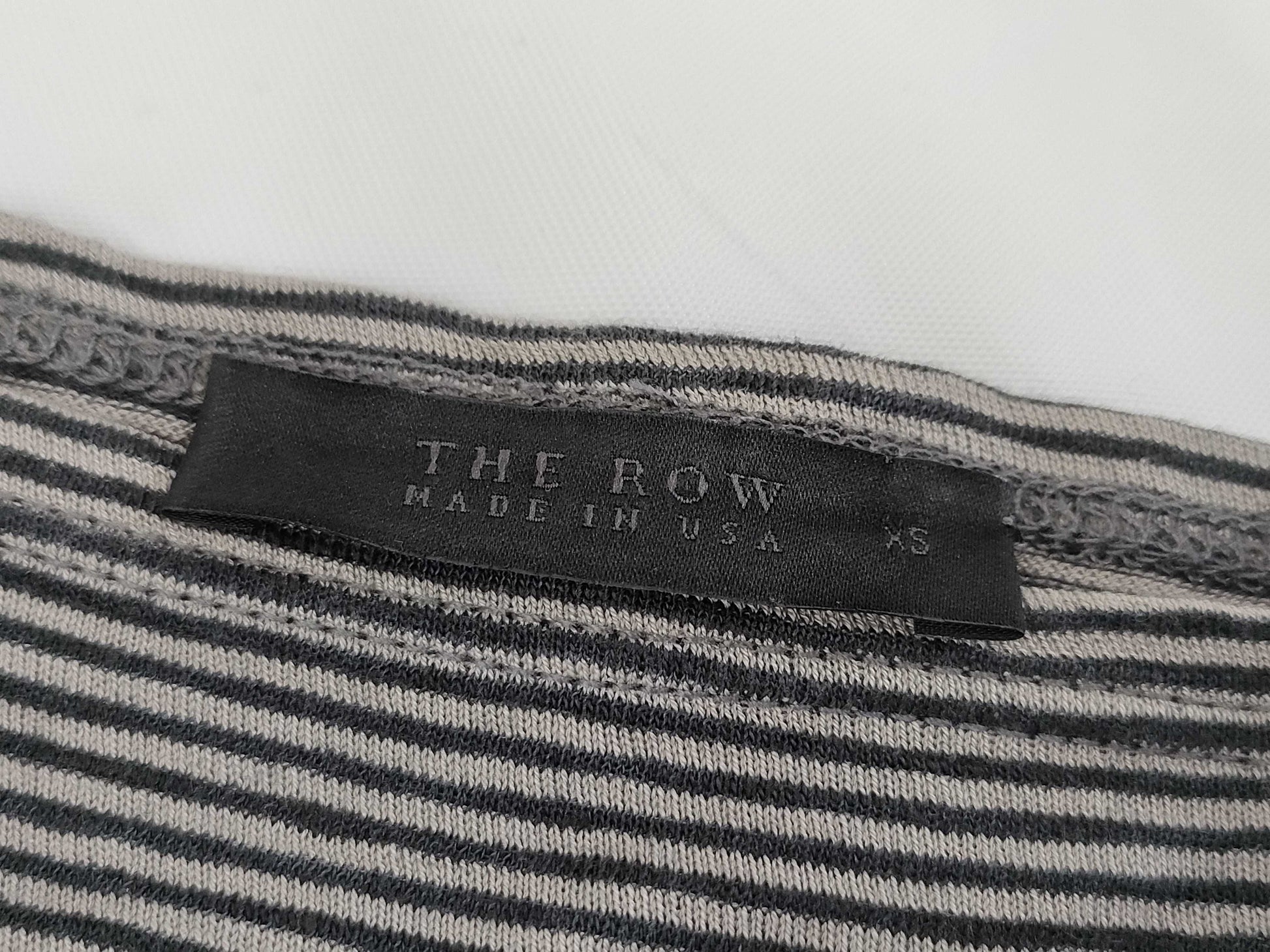 THE ROW Gray Cotton Linen Striped Cut and Sew Top