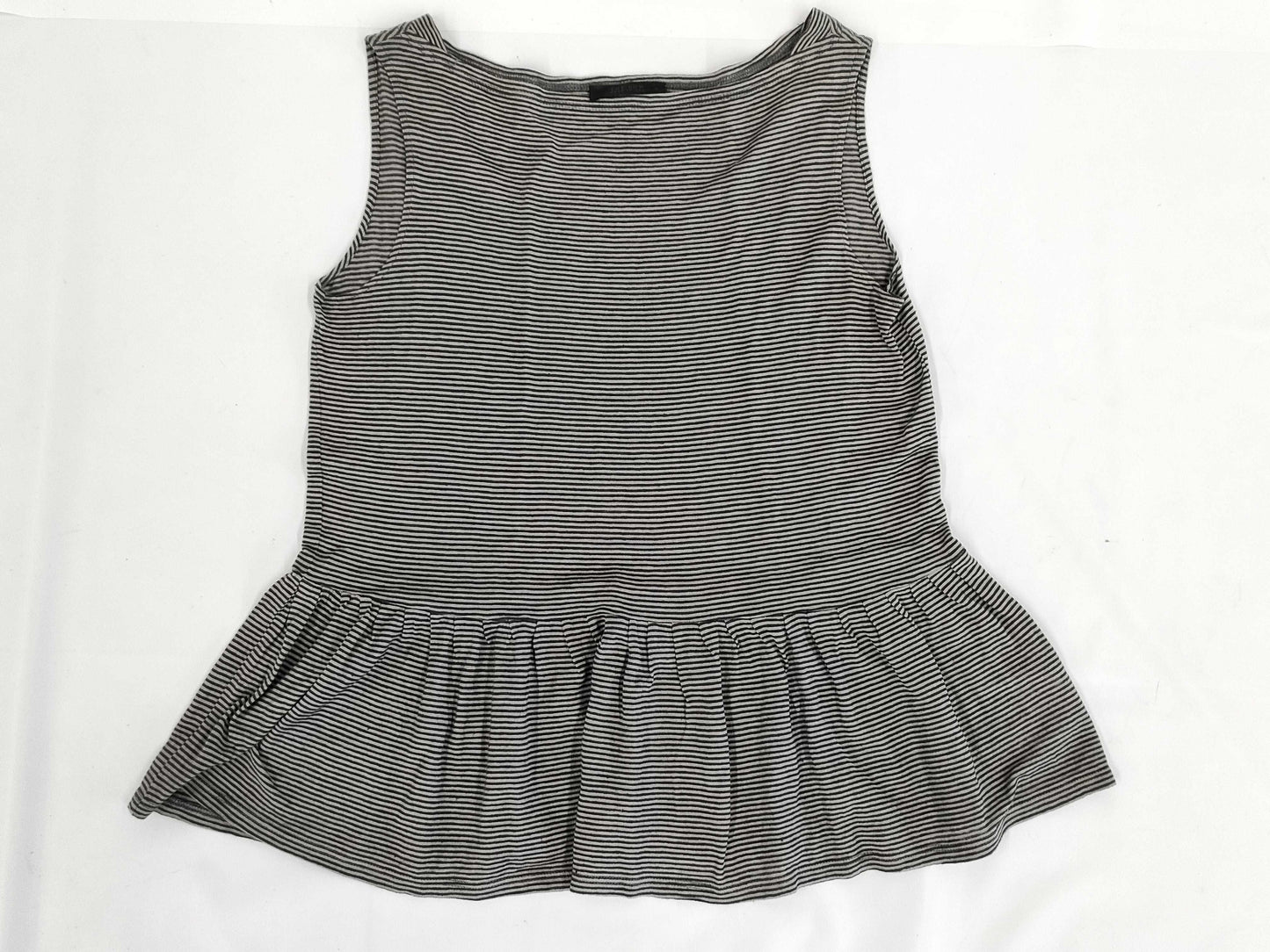 THE ROW Gray Cotton Linen Striped Cut and Sew Top