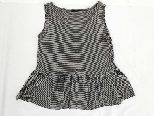THE ROW Gray Cotton Linen Striped Cut and Sew Top