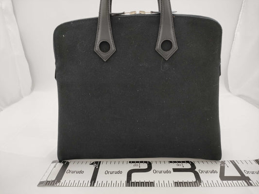 HERMES Saquiboo MM Handbag □J Canvas/Leather Black Tote Bag