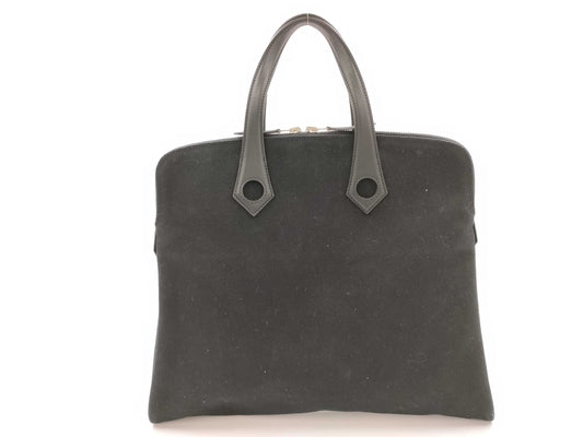 HERMES Saquiboo MM Handbag □J Canvas/Leather Black Tote Bag