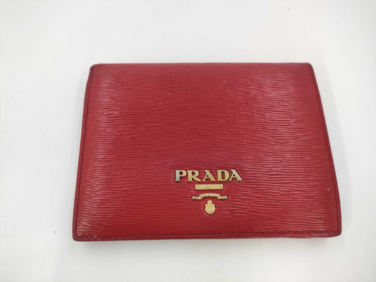 PRADA Bi-Fold Wallet Leather Red Wallet