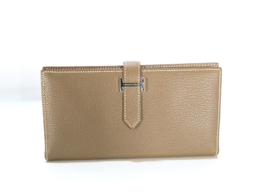 HERMES Bearn Hermes Chevre Bearn Souffle Etoupe B Stamp Wallet