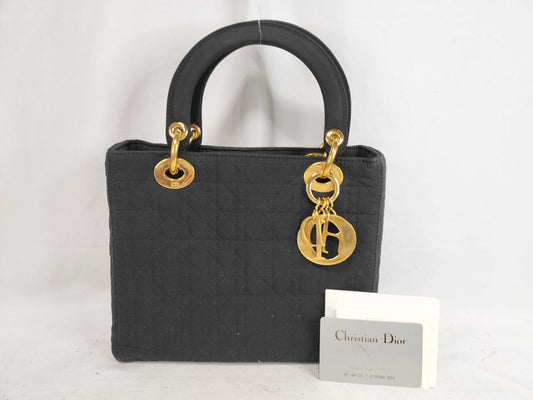 Dior Lady Dior Cannage Medium Handbag in Gold Hardware and Black