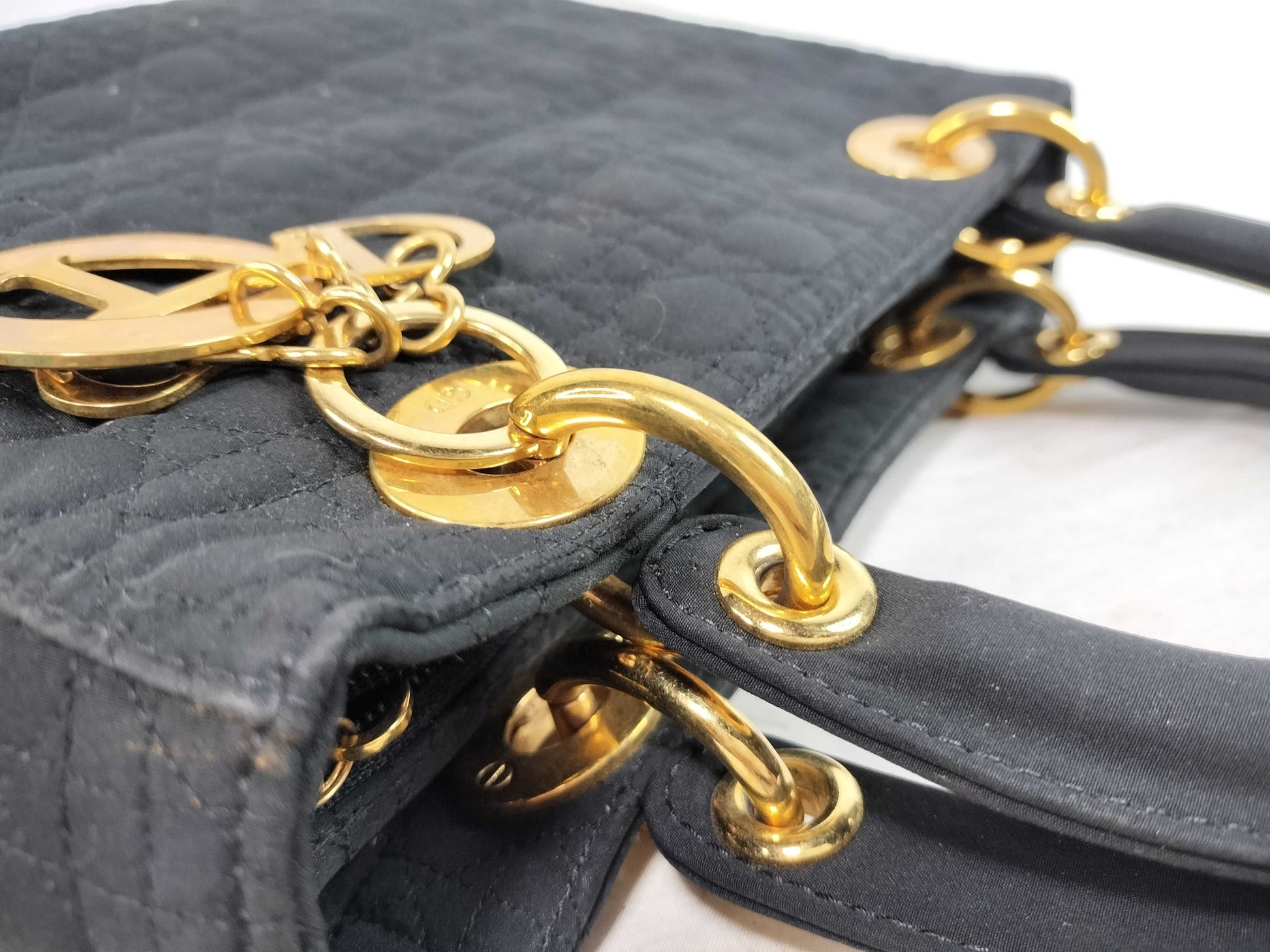 Dior Lady Dior Cannage Medium Handbag in Gold Hardware and Black