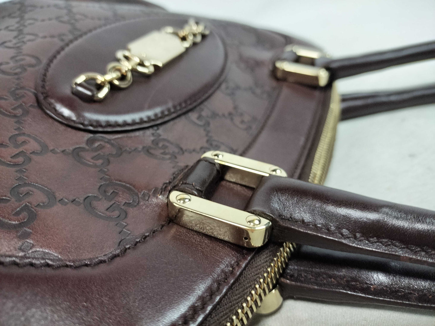 GUCCI Guccissima Gucci 145785 Guccissima Horsebit Handbag Mini Boston Bag Dark Brown Handbag