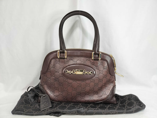 GUCCI Guccissima Gucci 145785 Guccissima Horsebit Handbag Mini Boston Bag Dark Brown Handbag