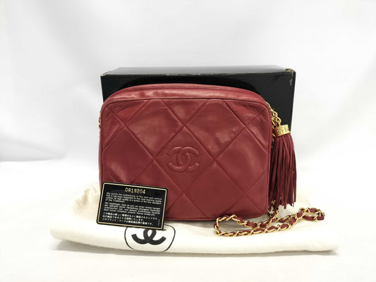 CHANEL Matelasse Coco Mark Fringe Tassel Lambskin Chain Shoulder Bag