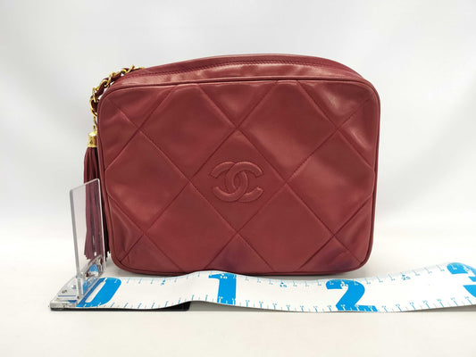 CHANEL Matelasse Coco Mark Fringe Tassel Lambskin Chain Shoulder Bag