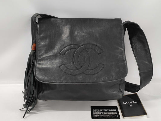 CHANEL Lambskin Coco Mark Fringe Shoulder Bag