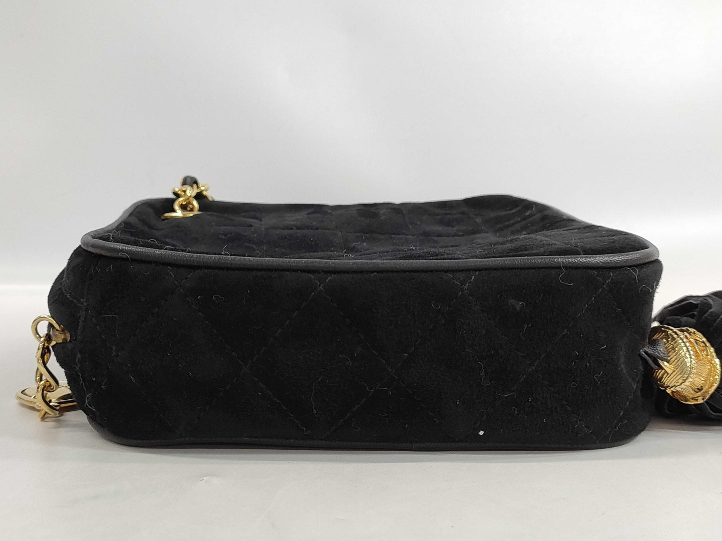 CHANEL Suede Fringe Chain Shoulder Bag