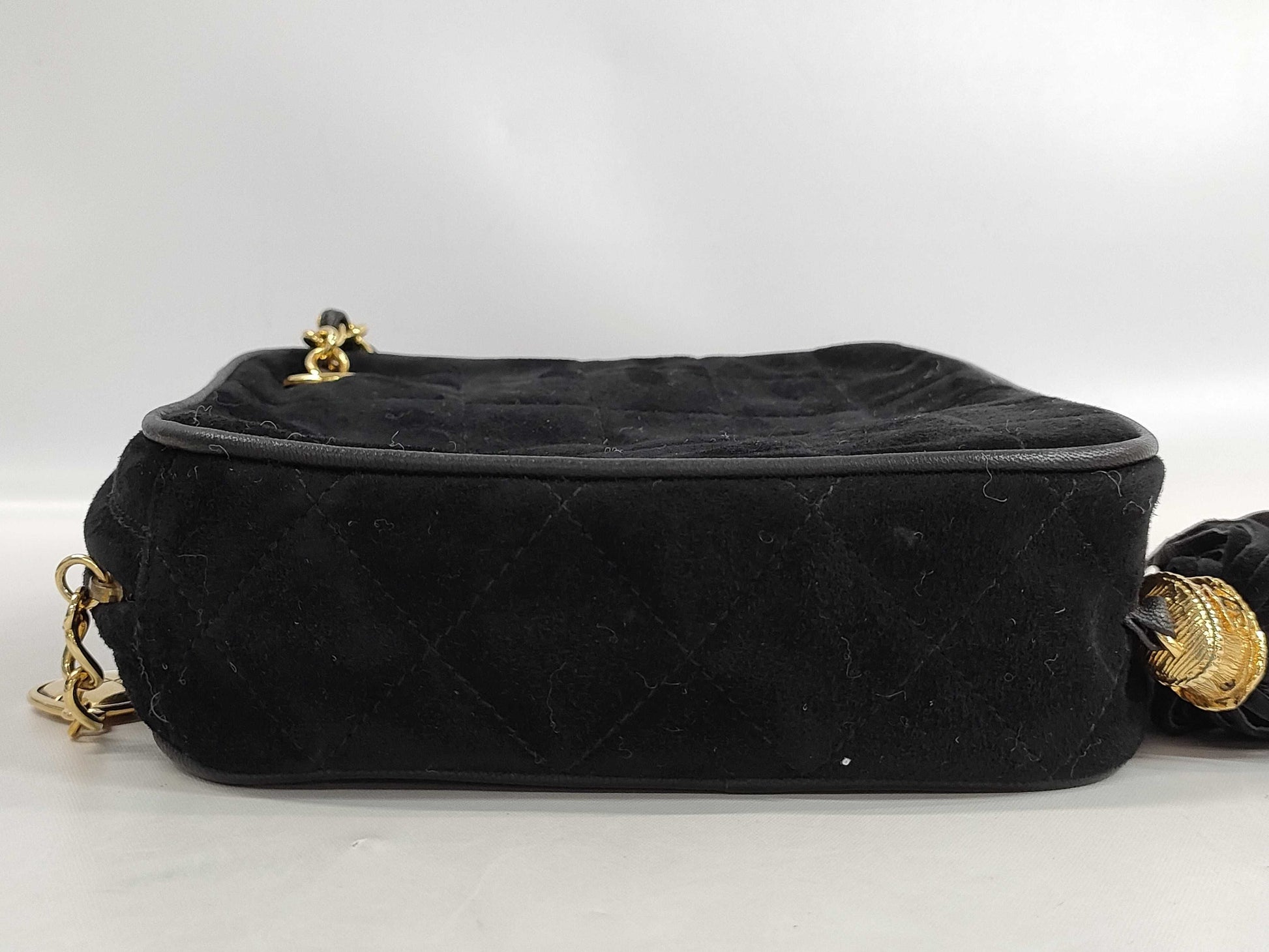 CHANEL Suede Fringe Chain Shoulder Bag