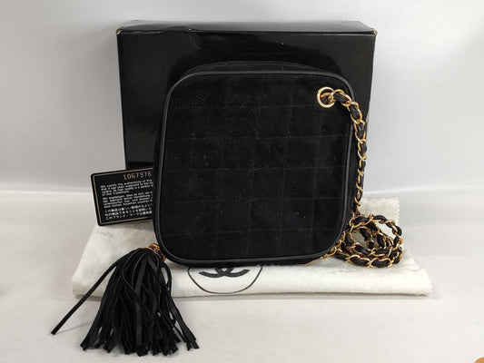 CHANEL Suede Fringe Chain Shoulder Bag