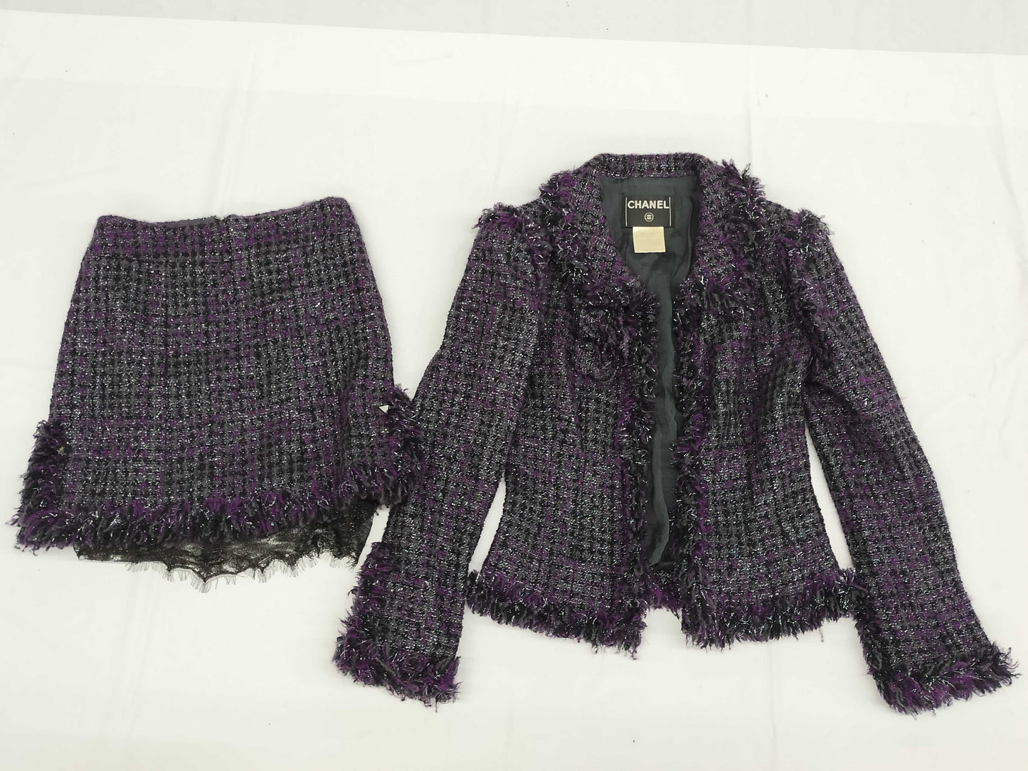 CHANEL 03A Chanel Purple Black Wool Set 38 Other Apparel