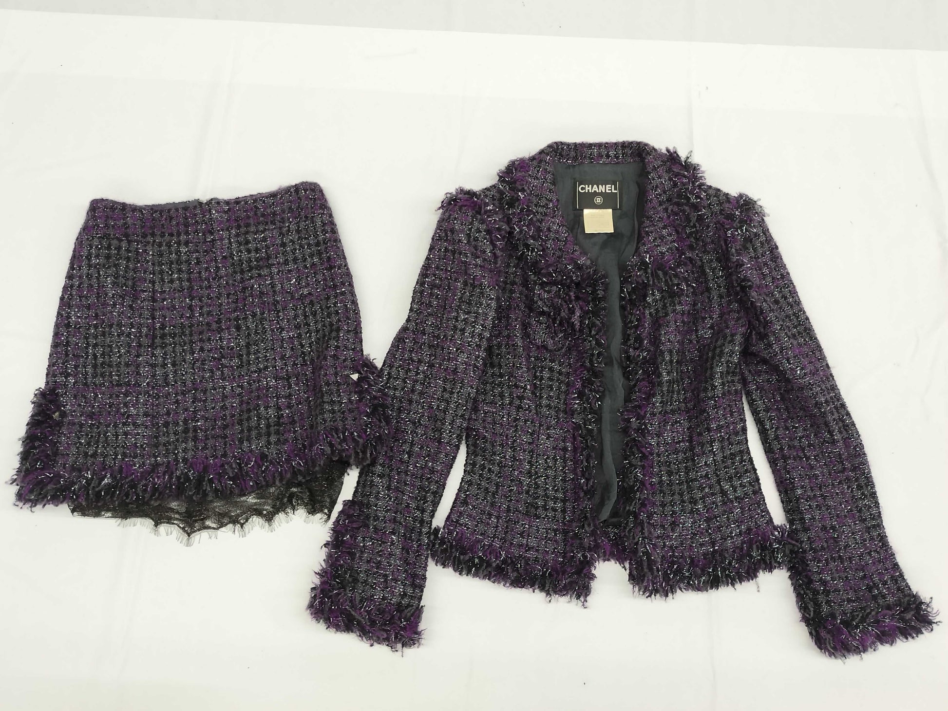 CHANEL 03A Chanel Purple Black Wool Set 38 Other Apparel
