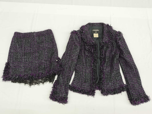 CHANEL 03A Chanel Purple Black Wool Set 38 Other Apparel