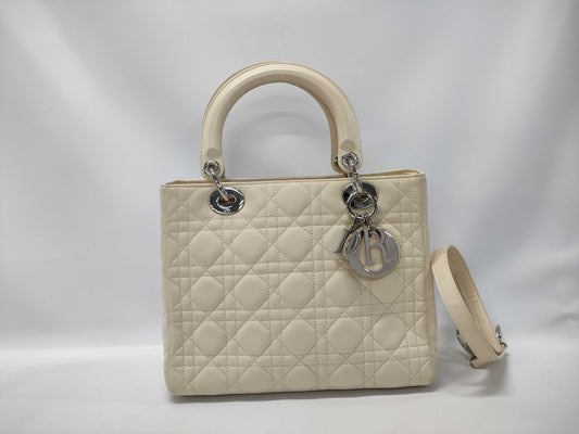 Dior Cannage Lady Dior Handbag Leather 09-MA-0067 Beige Shoulder Strap Handbag